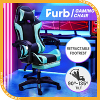 Furb Gaming Chair Racing Recliner Leather Office Chair Footrest Lumbar Cyan