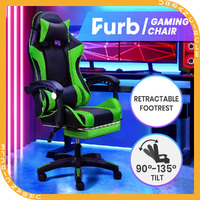 Furb Gaming Chair Racing Recliner Leather Office Chair Footrest Lumbar Green