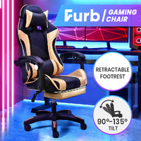 Furb Gaming Chair Racing Recliner Leather Office Chair Footrest Lumbar Golden