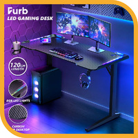 Furb 120cm Gaming Desk RGB LED Computer Office Desk Carbon Fiber Table with Hook