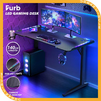 Furb 140cm Gaming Desk RGB LED Computer Office Desk Carbon Fiber Table with Hook