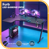 Furb 140CM LED Gaming Desk Home Office Z Shaped Leg Carbon Fiber Computer Table