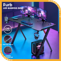 Furb 120cm Gaming Desk RGB LED Computer Office X Shaped Desk Carbon Fiber Table