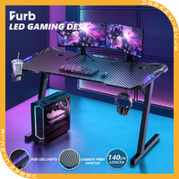 Furb 140cm Gaming Desk RGB LED Computer Office Z Shaped Desk Carbon Fiber Table