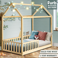 Furb Bed Frame Kids Wooden Solid Pine Wood Bed Base Security Rail Single Oak