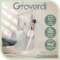 Groverdi Hammock Chair Swing Hanging Rope Chair Footrest Indoor Outdoor Cream