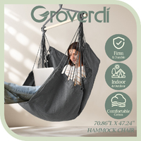 Groverdi Hammock Chair Swing Hanging Rope Chair Footrest Indoor Outdoor Crey