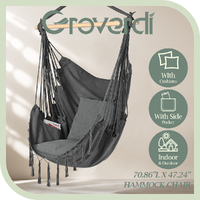 Groverdi Hammock Chair Hanging Rope Swing Seat 2Pillow Side Pocket Outdoor Grey