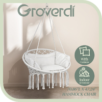 Groverdi Hammock Hanging Swinging Chair with Cushion Patio Outdoor Indoor Cream