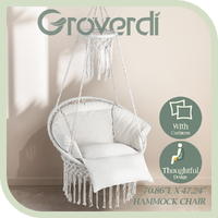 Groverdi Hammock Hanging Swinging Chair Oversized Cushion Indoor Adults Cream