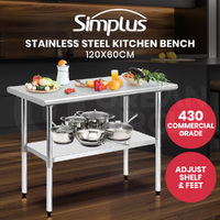 Simplus 120x60CM Stainless Steel Kitchen Bench 430 Grade Work Food Prep Table