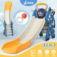 Juna Toddler Slide, 4-in-1 Kids Slide w/ Stairs Basketball Hoop and Ring Toss