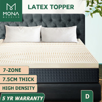 Mona Bedding Latex Mattress Topper 75MM Double 7 Zone Underlay Bed Mat Pad Cover