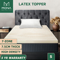 Mona Bedding Latex Mattress Topper 75mm Single 7 Zone Underlay Bed Mat Pad Cover