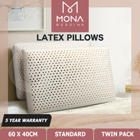 Mona Bedding 2x Natural Latex Pillows Standard Pillow Cover Set Washable 60x40CM