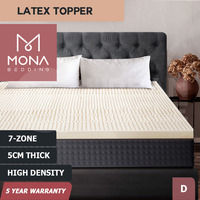 Mona Bedding Latex Mattress Topper Double 7 Zone Underlay Bed Mat Pad Cover 5cm