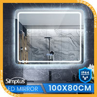 Simplus LED Bathroom Mirror Front Light Vanity Mirrors Wall Anti-Fog 100x80cm