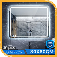 Simplus LED Bathroom Mirror Front Light Vanity Mirrors Wall Anti-Fog 80x60cm