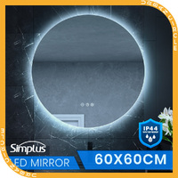 Simplus LED Wall Round Mirror Anti-fog Bathroom Mirrors Makeup Light 60cm