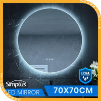 Simplus LED Wall Round Mirror Anti-fog Bathroom Mirrors Makeup Light 70cm