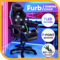 Furb Gaming Office Chair LED Massage Executive Computer Recliner Footrest Black