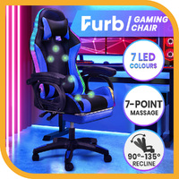 Furb Gaming Office Chair LED Massage Executive Computer Recliner Footrest Blue