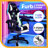 Furb Gaming Office Chair LED Massage Executive Computer Recliner Footrest White