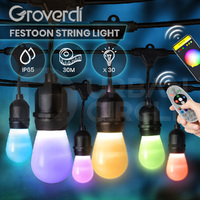 Groverdi RGB Festoon String Lights 30M Smart LED Patio Light Christmas Outdoor