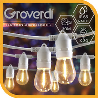 Groverdi 30M LED Festoon String Lights Christmas Outdoor Garden Party Waterproof