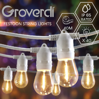 Groverdi 40M Festoon Lights Outdoor Garden Party E27 LED String Decor Waterproof