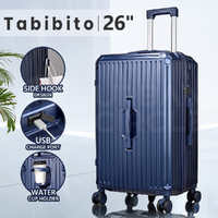 Tabibito 26" Luggage TSA Lock PC+ABS Suitcase USB Port Cup Holder Side Hook Navy