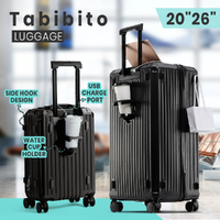 Tabibito Luggage Suitcase USB Port Cup Holder Side Hook Spinner Wheel  20" 26" 