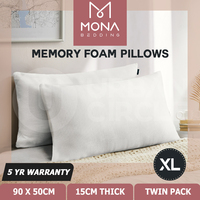 Mona Bedding Memory Foam Pillows 2 Pack Bamboo Fabric Cover Soft Pillow 90x50CM