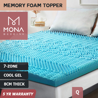 Mona Bedding Queen 8CM Memory Foam Mattress Topper Cool Gel Bamboo Cover 7-Zone