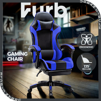 Furb Gaming Office Chair PU Leather Executive Computer Seat with Footrest Blue