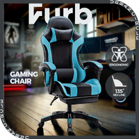 Furb Gaming Office Chair PU Leather Executive Computer Seat with Footrest,Cyan