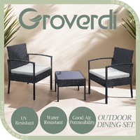 Groverdi 3 PCS Outdoor Dining Set Wicker Patio Dining Chair Table Cushion Black