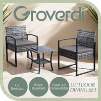 Groverdi 3 PCS Outdoor Dining Set Wicker Patio Dining Chair Table Cushion Grey