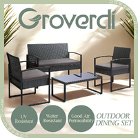 Groverdi 4PS Outdoor Dining Set Wicker Patio Dining Chair Loveseat Table Cushion