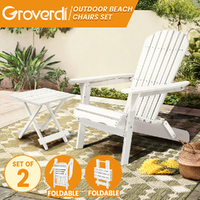 Groverdi Outdoor Chairs Table Set Wooden Adirondack Lounge Beach Patio Furniture
