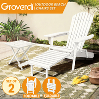 Groverdi Outdoor Chairs Table Set Wooden Adirondack Lounge Beach w/Ottoman