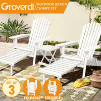 Groverdi Outdoor Chairs Table Set of 3 Wooden Adirondack Lounge Beach Ottoman