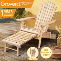 Groverdi Wooden Outdoor Adirondack Chairs Backyard Furniture Lounge w/Ottoman