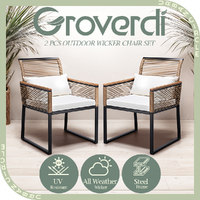 Groverdi 2PCS Outdoor Furniture Wicker Dining Chairs Garden Patio Lounge Set