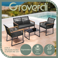 Groverdi 4PCS Wicker Outdoor Furniture Set Garden Patio Sofa Lounge Chairs Table