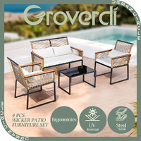 Groverdi 4PCS Wicker Outdoor Furniture Set Garden Patio Sofa Lounge Table Chairs