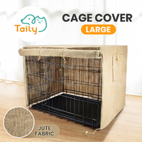 Taily 42" Dog Cage Cover Jute Cloth Crate Covers Breathable Sleep Helper Beige L