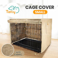 Taily 30" Dog Cage Cover Jute Cloth Crate Covers Breathable Sleep Helper Beige S