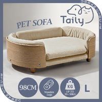 Taily Velvet Pet Dog Sofa Bed Washable Cover Modern Bentwood for Large Dog Beige