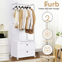 Furb Clothes Rack 3-In-1 Coat Rack Storage Stand Rolling Storage Cart White